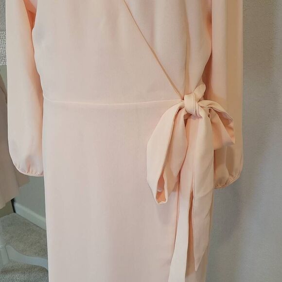 J. Crew Wrap Dress Crepe Cream Pink Tie Waist Long Sleeves Size 10T - Picture 3 of 13